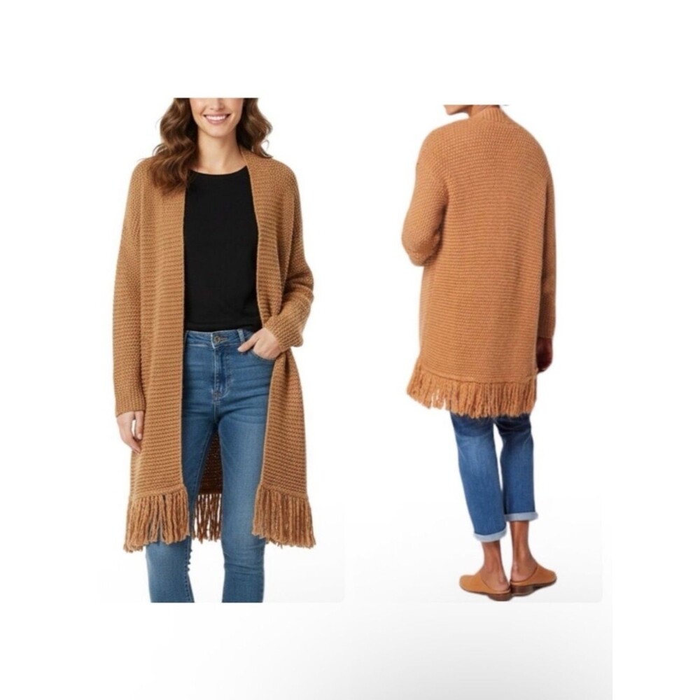 J. Jill Saffron Knit Open Cardigan With Fringe